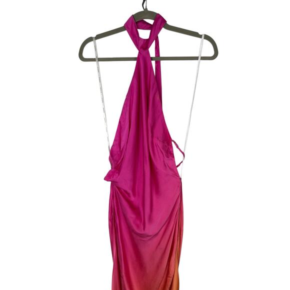 Retrofete Jagger Halter Silk Dress Satin Formal Party Gala Pink Lime Ombre Small - Picture 8 of 14